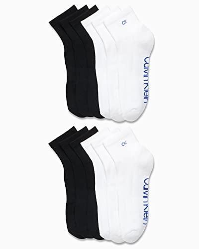 Calvin Klein Mens Quarter Socks - 12 Pack Breathable Soft Cushioned Quarter Cut Athletic Ankle Socks for Men, Size 7-12, Black/White