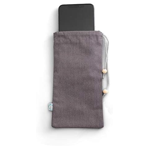 Halsa EMF Cell Phone Pouch 4x8 Inch - One Size Fits All Phones - 100% Silver Fiber for Digital Security, Signal Blocking, EMF Protection, Data Privacy. Fits in Pocket or Purse. Drawstring Closure Cover