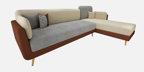 Image of Polyester Velvet Contemperory Sofa Set with Cushion Chaise Lounge, Sectional Sofa Perfect for Your Living Room,Guests Room & Office. (Brown & Beige, 5 Seater)