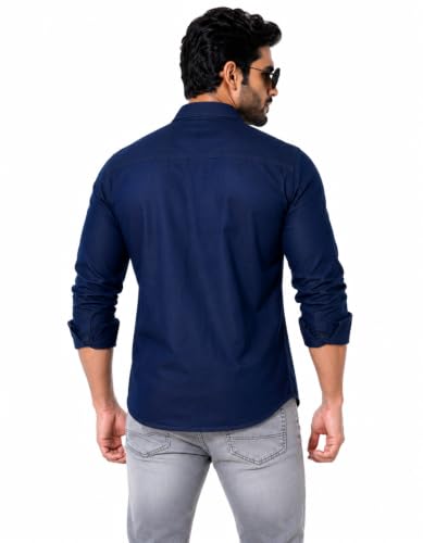 Image of Pocket Full Sleeve Casual Denim Shirt for Men | Regular Fit Stylish Solid Blue Shirt | Button Down | Casual