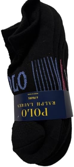 POLO RALPH LAUREN Women's 6 Pack Low Cut Socks, Black, Sock Size 9-11, Shoe Size 4-10 1/2