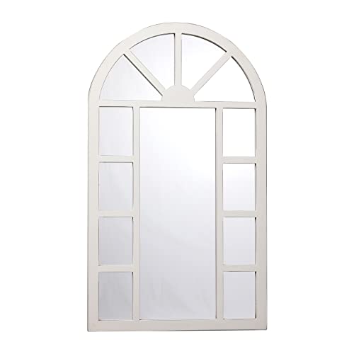 Rustic Wooden Arched Window Mirror 24" X 40", Hanging Distressed White Decorative Window Mirrors For Wall Decor, Vintage Window Pane Mirror, Farmhouse Wall Mounted Mirrors For Living Room Christmas #TOP6