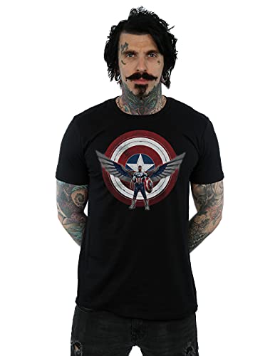 Image of Marvel Men's Falcon and The Winter Soldier Captain America Shield Pose T-Shirt Black Medium