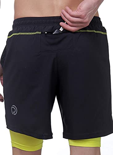 Image of TRUEREVO - 2 in 1 Running Sports Shorts for Men with Mobile Phone Pocket - Quick Dry & Lightweight Moisture-Wicking Active Wear, Gym Shorts for Men Workout - Double Layer Half Pant with Inner Tights