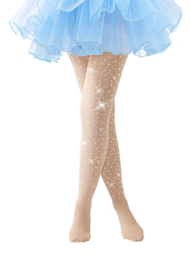 FANCAME Girls Rhinestone Dance Tights, School Kids Ultra Soft Tights for Ballet Footed Stockings2