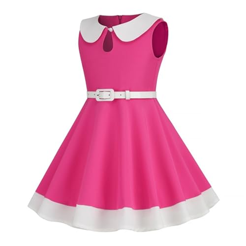 Girls 𝐏eter Pan Collar Smocked Dress Summer 50s Retro Swing Dress with Belt Vintage 1950s Sleeveless Dresses3