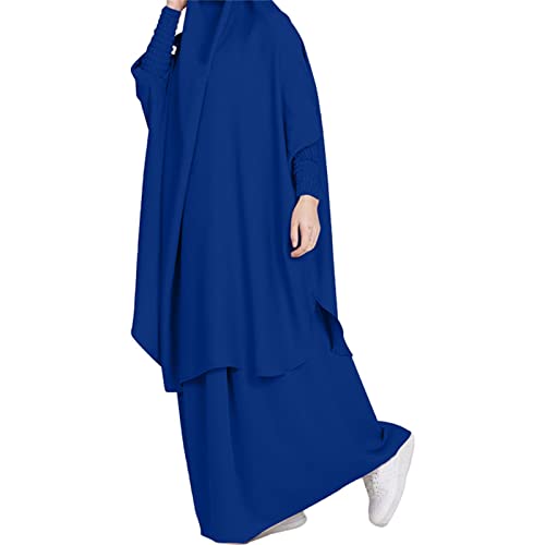 Robe caftan arabe pour femme musulmane Abaya - Style décontracté - 2 pièces - Doux et élégant - Pour le Ramadan et l'Aïd, bleu, Taille unique