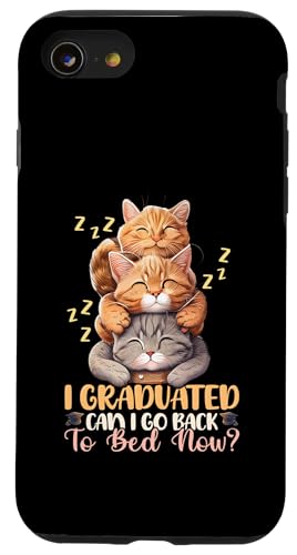 Chat humoristique avec inscription « I Graduated Can I Go Back To Bed Now » Coque pour iPhone SE (2020) / 7 / 8