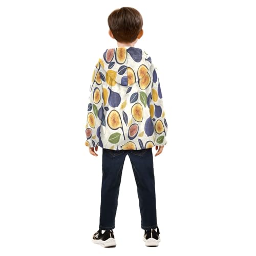Fig Leaf Pattern Print Toddler Fleece Jacket Girl Boys Hooded Fleece Jacket Coat Warm Outwear Zip-up 3-10T4