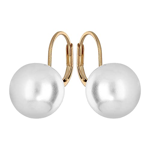 Boucles perle blanche 12mm dormeuses plaqué or anti-perte pour oreilles sensibles