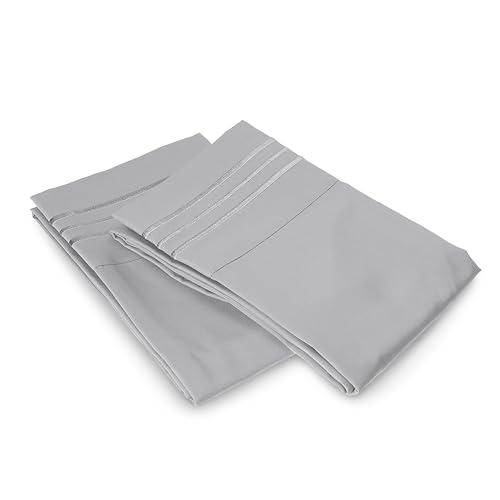 Image of Elegant Comfort Luxury Ultra-Soft 2-Piece Pillowcase Set 1500 Thread Count Egyptian Quality Microfiber Double Brushed-100% Hypoallergenic-Wrinkle Resistant, California King, Silver