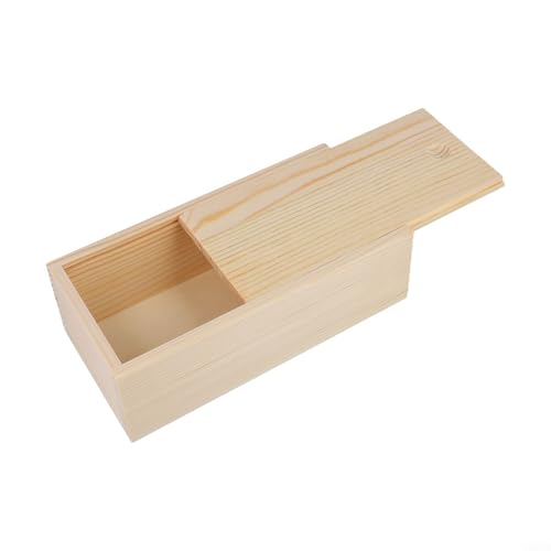Caja de madera con tapa deslizante, almacenamiento de madera natural en blanco sin terminar, contenedor para joyas y manualidades, fiesta de boda (20 x 10 x 6.5