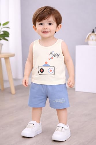Image of Kids Boys Sleeveless Cotton T-Shirt and Shorts Set | Stylish Summer Casual Outfit for Toddlers & Kids