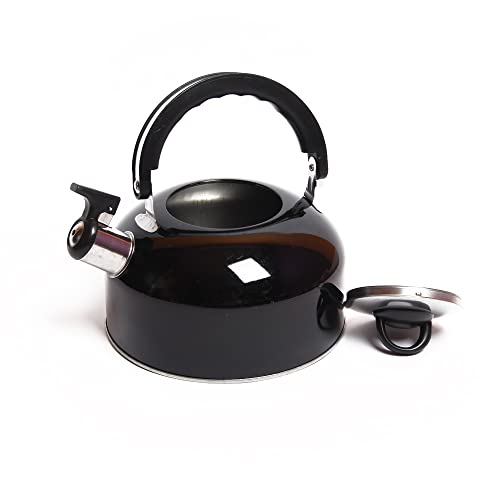 Chaleira Com Apito e Cabo Móvel de Aço Inoxidavel Prático Preto