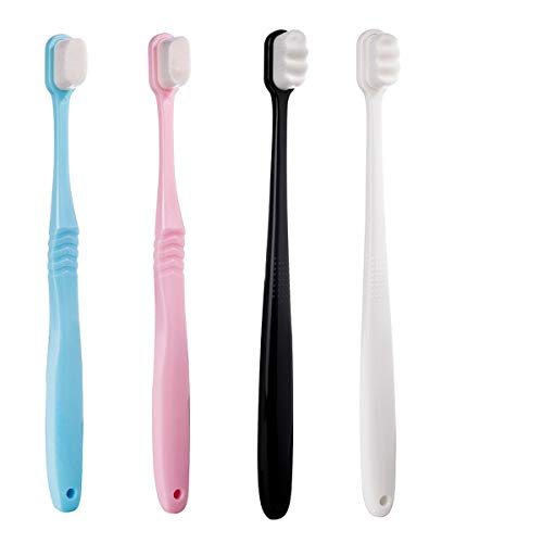 DI QIU REN Extra Soft Toothbrush for Sensitive Gums, Manual Toothbrush with 8 Tubes of 10000 Soft Floss Bristle for Gum Care (Blue & Pink & White & Black)