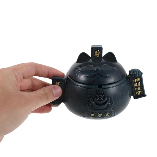 Cendrier céramique Maneki Neko bleu avec couvercle anti-vent pour maison - 4