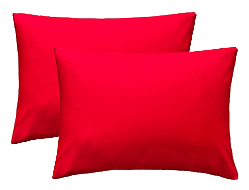 Image of Soft Pillow Covers 19 x 29 Inches - Egyptian Cotton 600 Thread Count Set of 2 Pillow Cover Set Envelope Closure Hotel Quality Pillowcase - Red