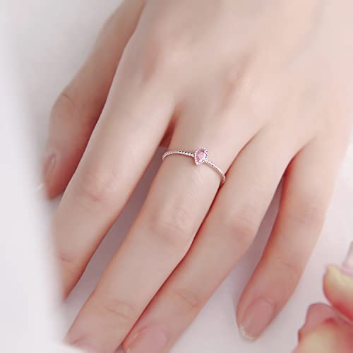 Meissa 925 Sterling Silver Ring Pink Teardrop Pear Shape Stone Ring Cubic Zirconia Dainty Minimalist Stackable Ring Gift For Women (7.75) #TOP6