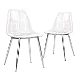 CangLong Clear Chair Set of 2 , Acrylic Dining Chairs with Metal Legs , Clear Desk Chairs for Kitchen Living Room , Transparent