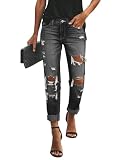 Women's Boyfriend Jeans High Waisted Straight Leg Vintage Washed Ripped Casual Pants for Streetwear Weekend Grey