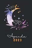 Agenda 2023 inspiration Fleur de lotus: Semainier de janvier à décembre avec des citations inspirantes du Bouddha au fil de l'année | Couverture noire