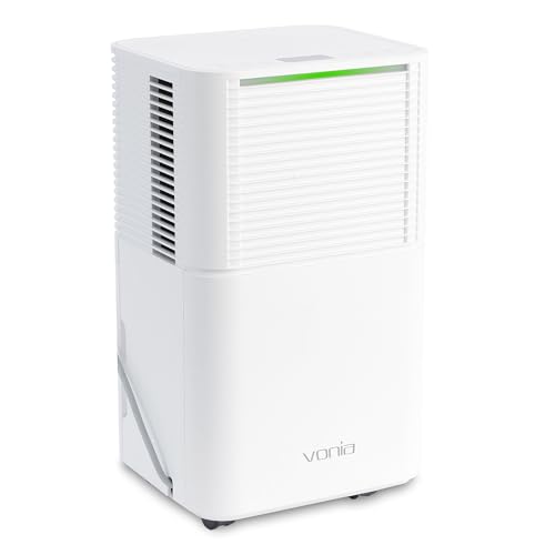 Vonia Deshumidificador 12L/24H, Deshumidificador Silencioso con Ruedas, Depósito 2L, para Habitaciones hasta 50 m², Desumidificador para Dormitorio, Baño, Sala y Sótano, Blanco
