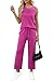 WIHOLL 2 Piece Set for Women Summer Outfits Vacation Fashion Trendy Lounge Sets Round Neck Matching Sets Women Clothing Wide Leg Crop Pants Set Travel Airport Sweat Set Hot Pink M