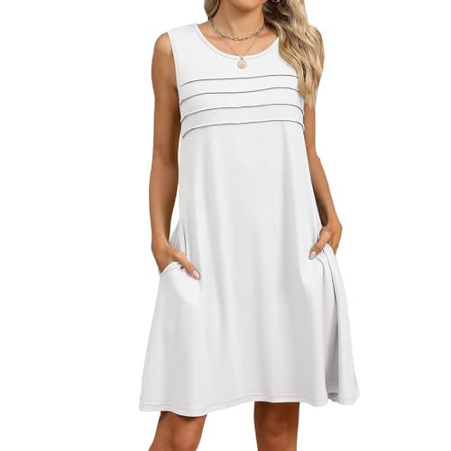 Robe caraco plissée sans manches pour femme avec poches pratiques