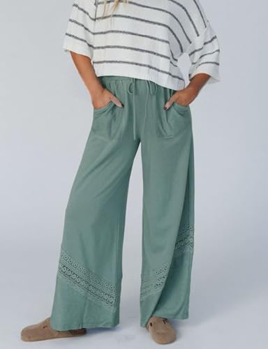 Women's Casual Hollow Out Wide Leg Pants Drawstring Loose Boho Beach Trousers with Pockets2