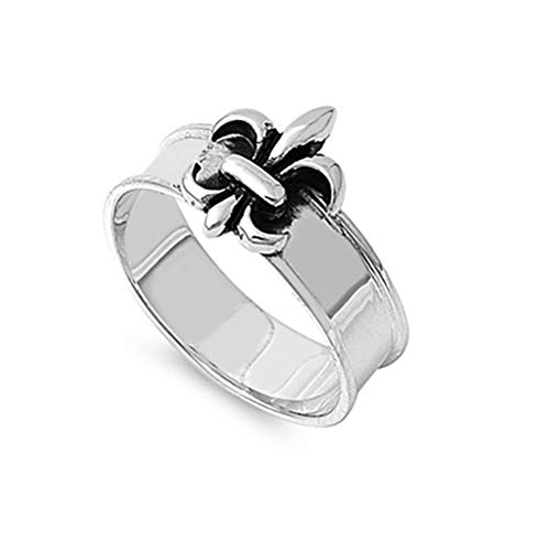 CloseoutWarehouse 925 Sterling Silver Solitaire Fleur De Lis Ring