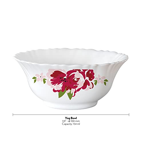 Image of Larah by Borosil Rose Red 6 Pcs Opalware Bowl Set (150 ml Each)