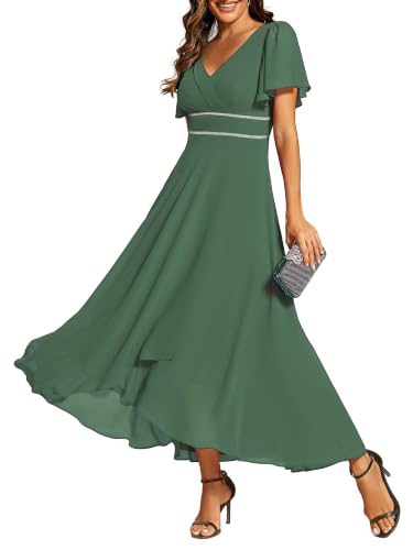 Image of Ever-Pretty Summer A-Line V-Neck Formal Dress for Women Empire Waist Chiffon Mother of the Bride Wedding Guest Dresses 41981