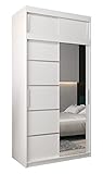 ABIKSMEBLE Verona 2 120 Armario 2 Puertas Correderas para Dormitorio - Armario Moderno con Espejo, Barra y Estantes - 120x240x62 cm (Ancho x Alto x Fondo) - Bianco Mate con Extensión