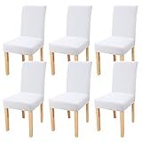 YISUN Dining Chair Covers, Stretch Spandex Chair Seat Cover Removable Washable Parson Chair Cover Kitchen Chair Protector Slipcovers (White, 6)