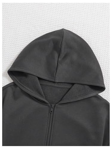 Image of Floerns Girl's 3 Piece Outfit Letter Patch Hoodie Jacket and Camisole Sweatpants Set Dark Grey 11Y