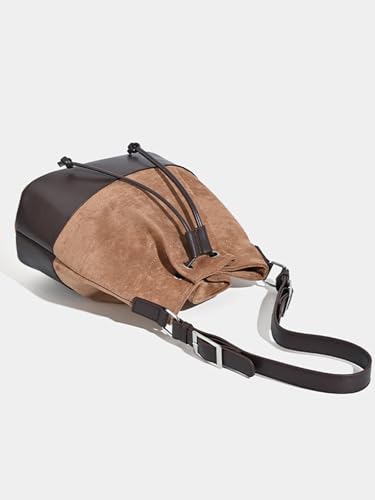 Image of ENOPINK Bucket Bags for Women Drawstring Hobo Purses Crossbody Shoulder Bucket Handbags Brown