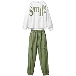 amropi Niña Jogging Chándales Rayas Sudadera y Pantalones 2 Piezas Conjunto de Ropa Blanco Verde,11-12 años