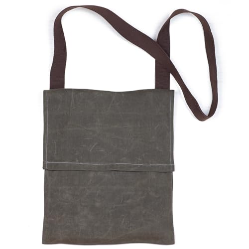 Foraging Bag 16 oz Waxed Canvas Haversack Bushcraft Shoulder Bag Durable Messenger Bag with Pocket for Gardening Camping (Antique Olive Small)