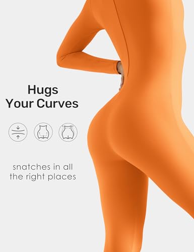Image of speerise Long Sleeve Bodysuit One Piece Bodycon Tummy Control Jumpsuits | Turtleneck Romper with Pants, High Neck Full Bodysuit, Zip Up Unitard,Workout, Yoga, Gym, Halloween Costume, Versatile Wear