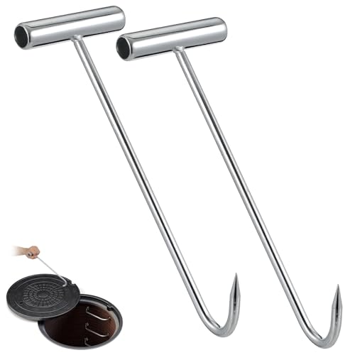 Extractor de rejilla de alcantarillado con gancho de alta resistencia para pozos, pack de 2