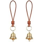 2 Pcs Brass Hanging Bells for Door Knob Vintage Small Bells Decoration Gold Jingle Bell Clear Ringing Decorative Bell Stocking Stuffers for Home Garden Shopkeepers Christmas Decor