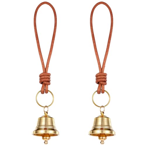 2 Pcs Brass Hanging Bells for Door Knob Vintage Small Bells Decoration Gold Jingle Bell Clear Ringing Decorative Bell Stocking Stuffers for Home Garden Shopkeepers Christmas Decor