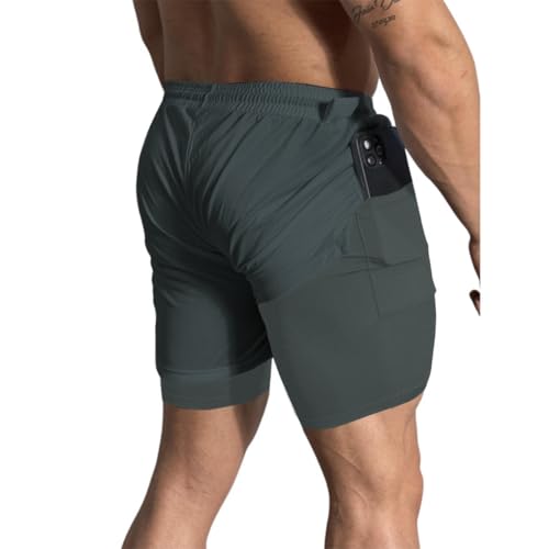 Kit 2 Short Treino Dry Fit Térmico 2 em 1 com Bolso para Celular e Porta-Toalha Fitness Academia (BR