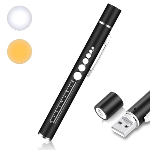 flintronic Lanterna de caneta de diagnóstico médico, 1 peça luz médica com escala de medição, 2 modos USB lanterna de diagnóstico, para enfermeiros, médicos, cuidados pessoais, iluminação, (preto)