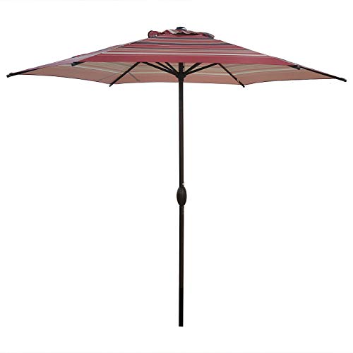 Abba Patio 9ft Striped Patio Umbrella Outdoor Umbrella Patio Market Table Umbrella with Push Button Tilt and Crank for Garden, Lawn, Deck, Backyard & Pool, Red Stripe