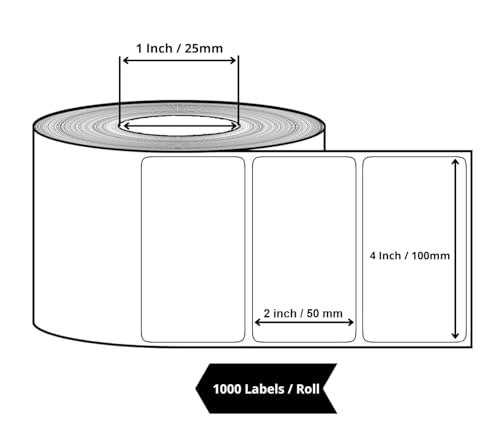 True-Ally 100x50 Direct Thermal (DT) Barcode Label Sticker - 4 x 2 inches - 100mm x 50mm - 1000 Labels Per Roll - White Self Adhesive Sticker for Printing Barcoding (1 Roll Per Pack(1000 Labels))