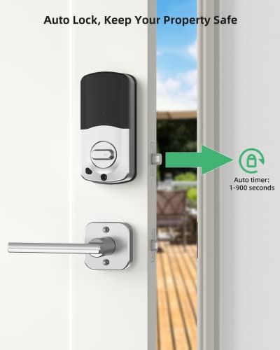 Smart Door Lock Handle Sets Keyless - Nutomo Fingerprint Deadbolt Handle Combo For Front Door - Auto Lock Electronic Digital Keypad App Code Bluetooth Alexa Key Fobs Entry For Airbnb Home - Silver… #TOP5