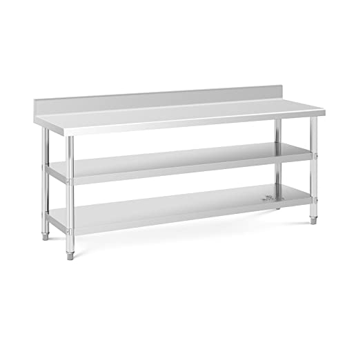 Royal Catering Mesa de acero inoxidable para cocina RCAT 200/60 SPS3SH (Acero inoxidable, Capacidad de carga: 500 kg, 200 x 60 x 16.5 cm)