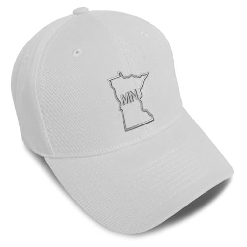 Baseball Caps for Men & Women Embroidered Minnesota Flag Map Mn Minnesotan North Star Gopher Ladies and Gentlemen Hats Acrylic White Design Only
