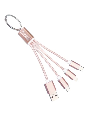 Tranzmtz - Keyring Multi USB 3A Fast Charging 3-in-1 Short Keychain Cable with USB Type C/USB/Micro USB/Phone Connectors - for Smart Phones Tablets and More (Pink)